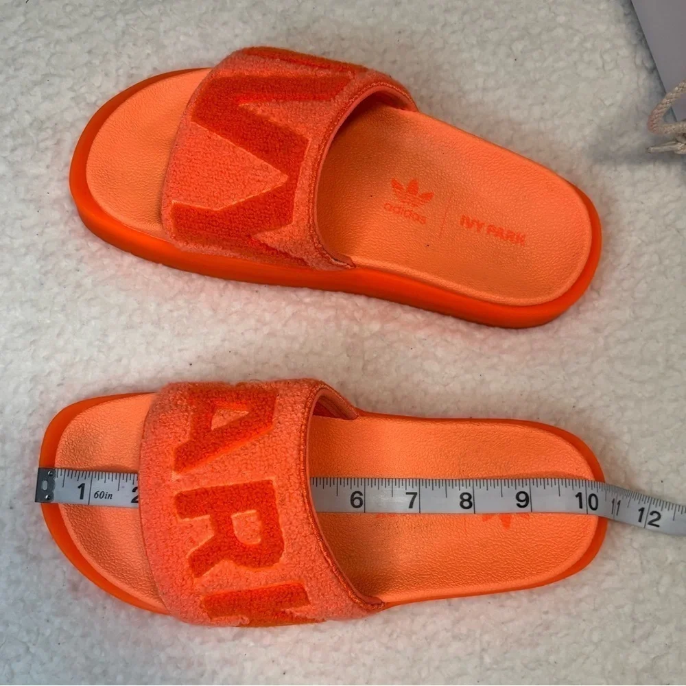 Ivy Park x Adidas Screaming Orange Terry Cloth Logo Platform Slides